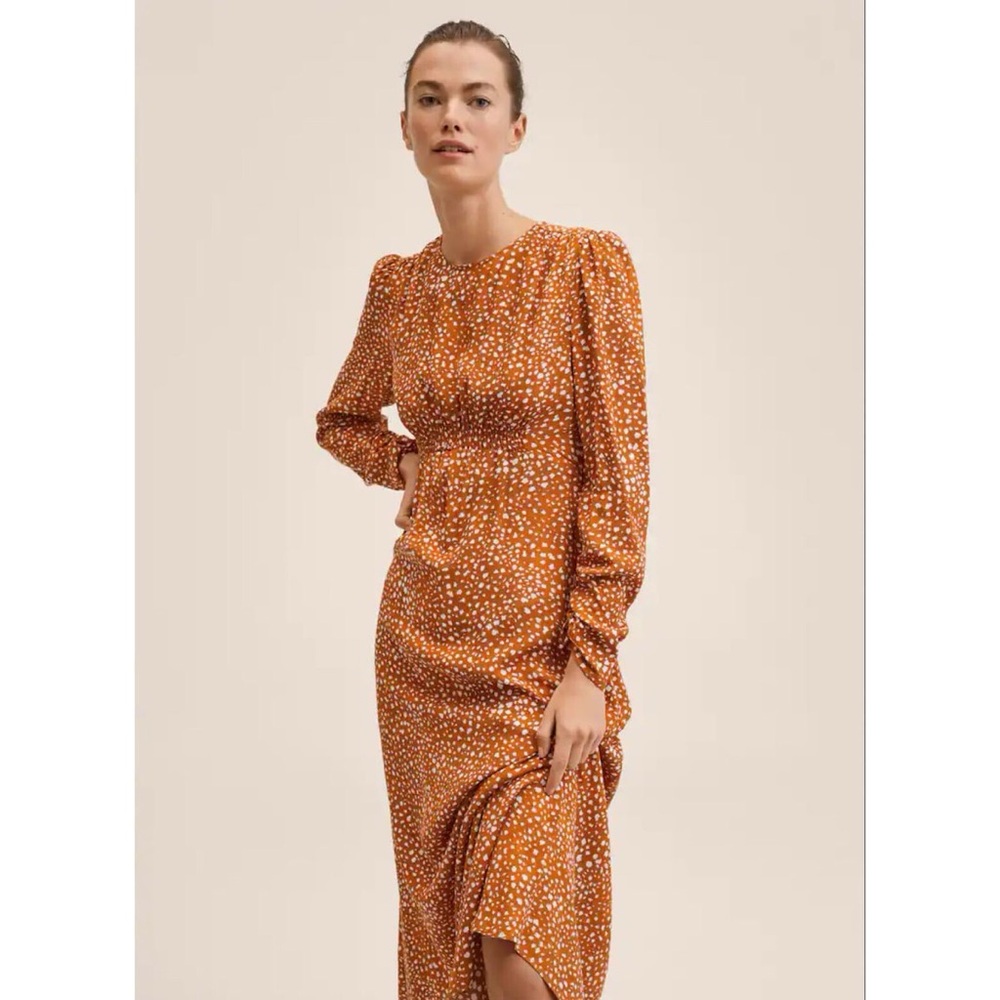 Mango Orange Long Sleeve Sheath Dress